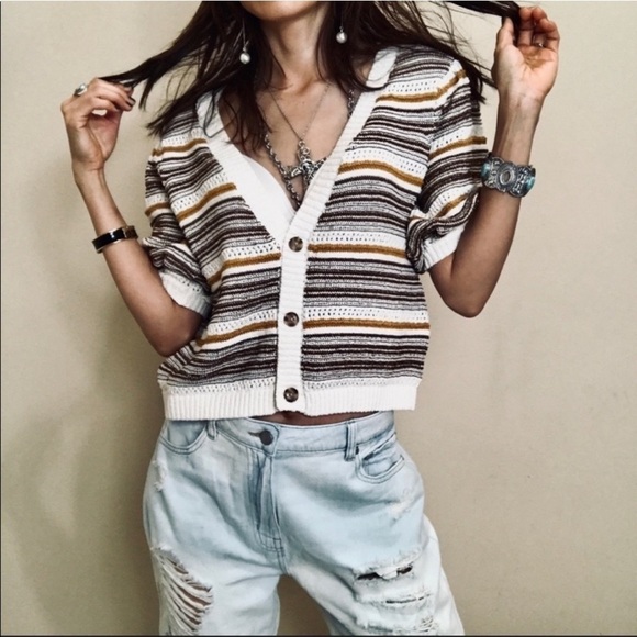 House of Harlow 1960 Sweaters - HOUSE OF HARLOW 1960 Crochet Knit Crop Cardigan